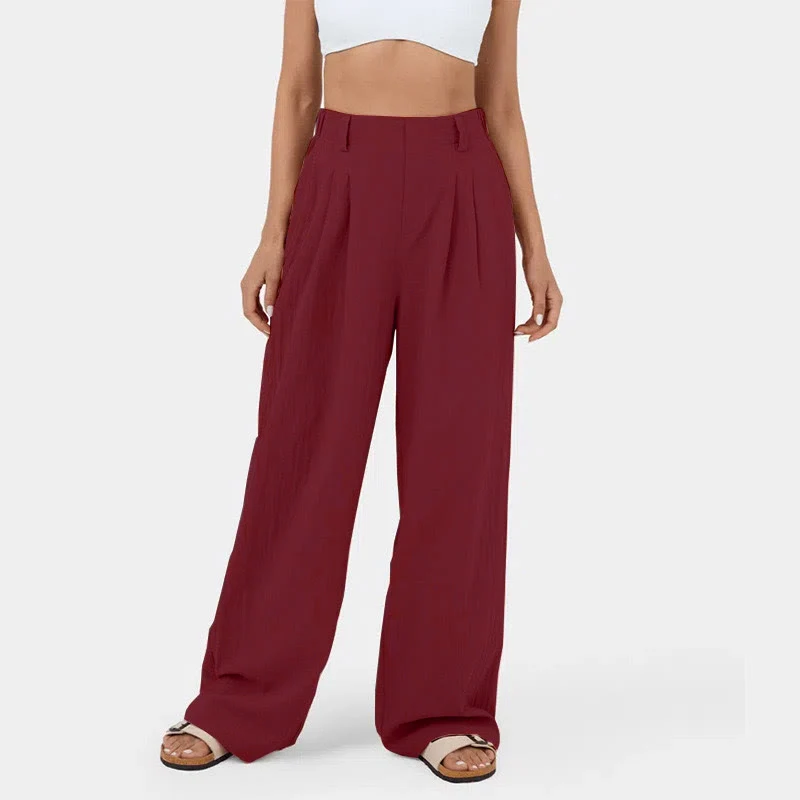 Olivenorma Damen-Freizeithose mit hohem Bund, lockerem Schnitt und weitem Bein