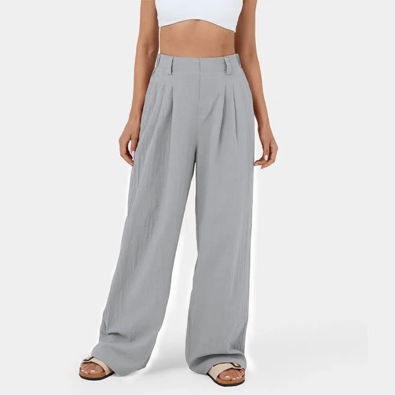 Olivenorma Damen-Freizeithose mit hohem Bund, lockerem Schnitt und weitem Bein