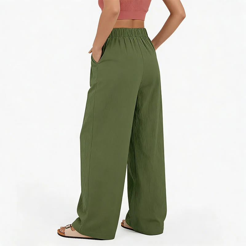 Olivenorma Damen-Freizeithose mit hohem Bund, lockerem Schnitt und weitem Bein