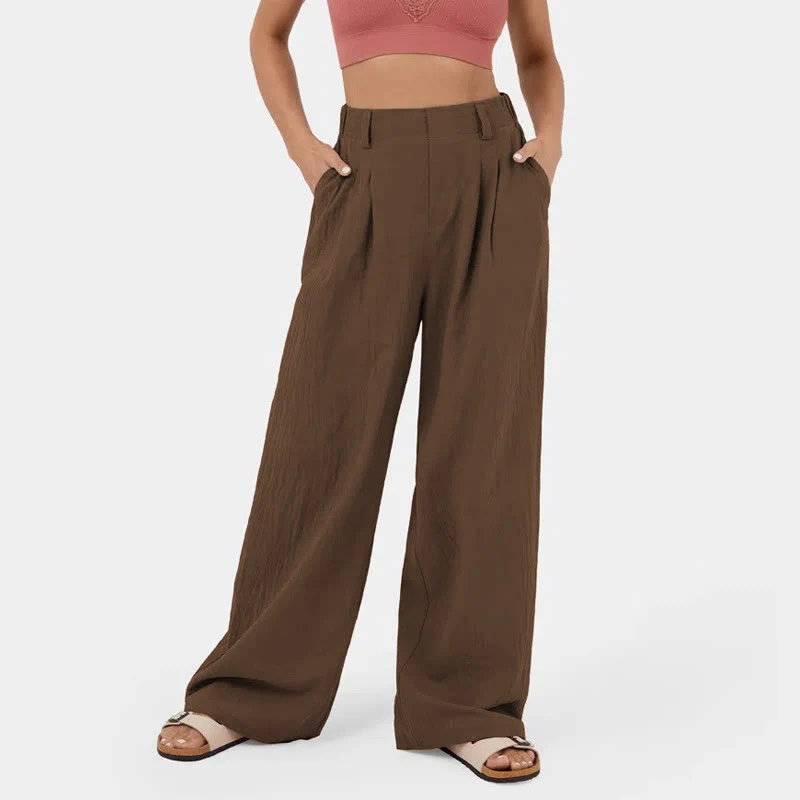 Olivenorma Damen-Freizeithose mit hohem Bund, lockerem Schnitt und weitem Bein