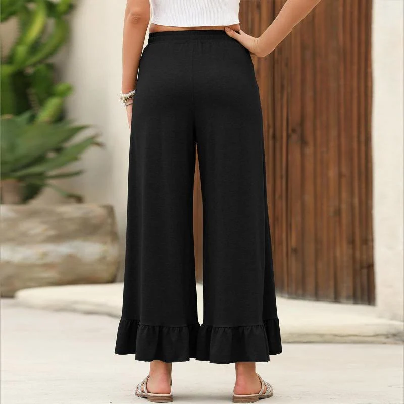 Olivenorma Damen Sommerhose mit Rüschensaum, neuneckigem Schnitt, lockerem Schnitt und hohem Tragekomfort