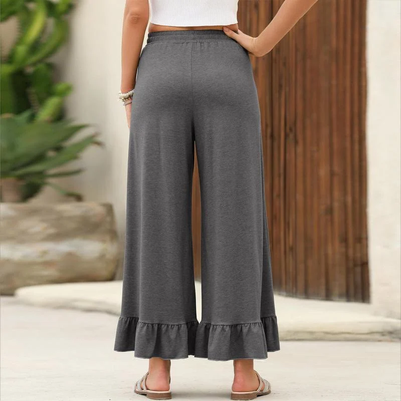 Olivenorma Damen Sommerhose mit Rüschensaum, neuneckigem Schnitt, lockerem Schnitt und hohem Tragekomfort