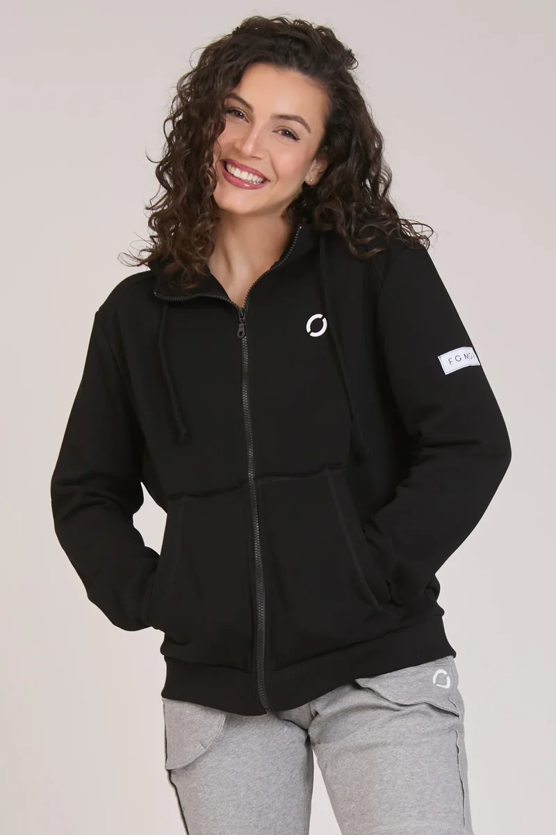 Felpa Donna Ikonic FGM04 Zip con Cappuccio Nero
