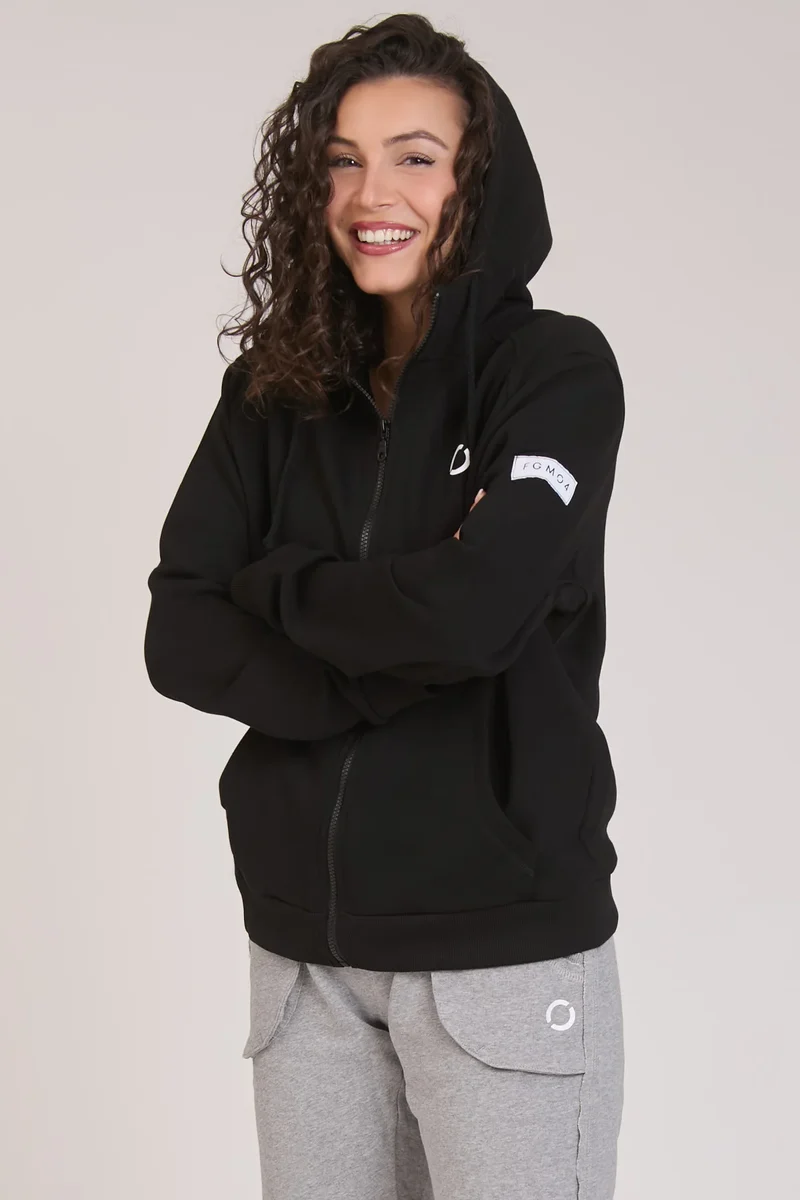 Felpa Donna Ikonic FGM04 Zip con Cappuccio Nero