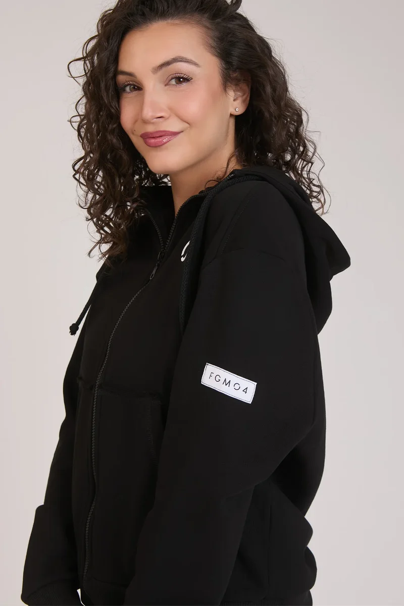 Felpa Donna Ikonic FGM04 Zip con Cappuccio Nero