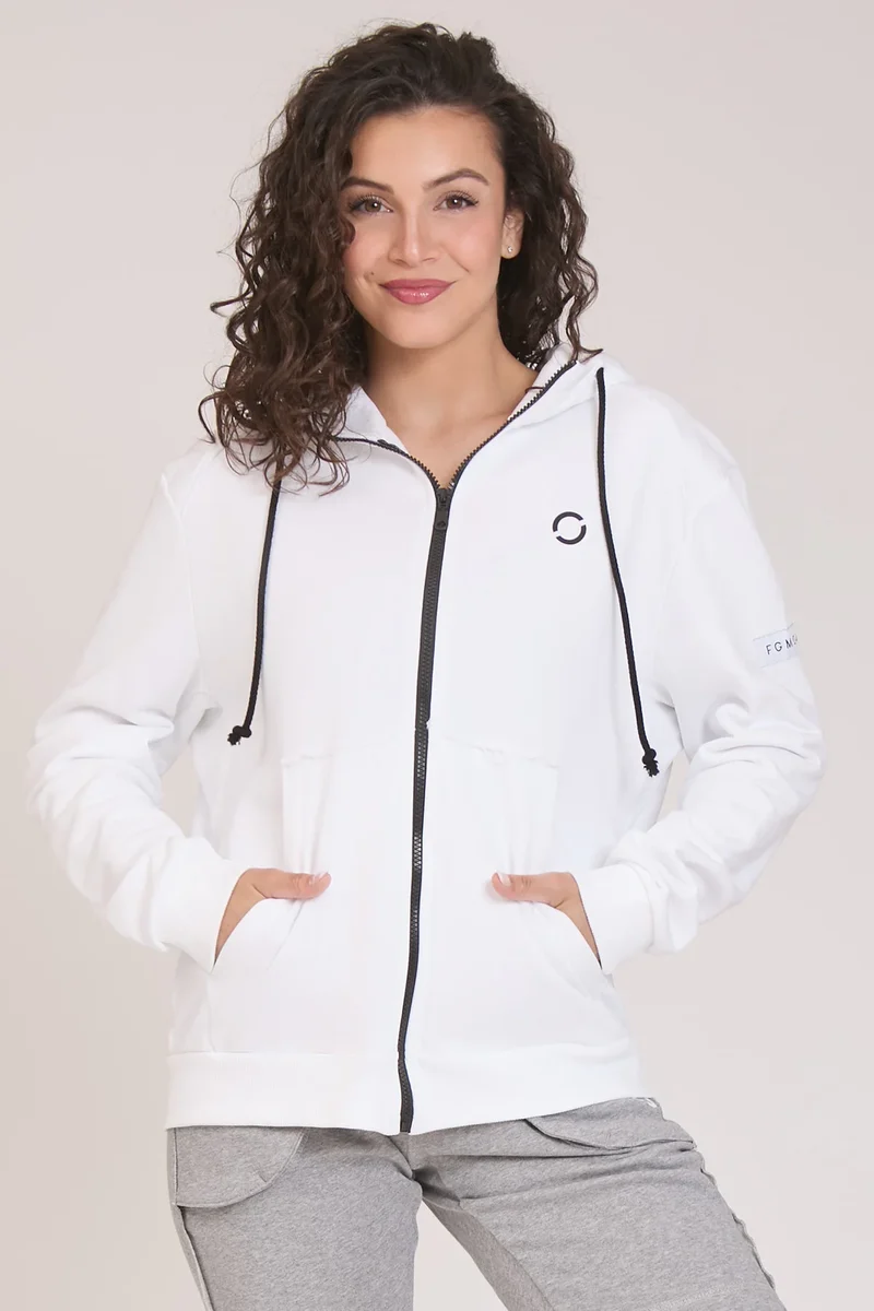 Felpa Donna Ikonic FGM04 Zip con Cappuccio Bianco