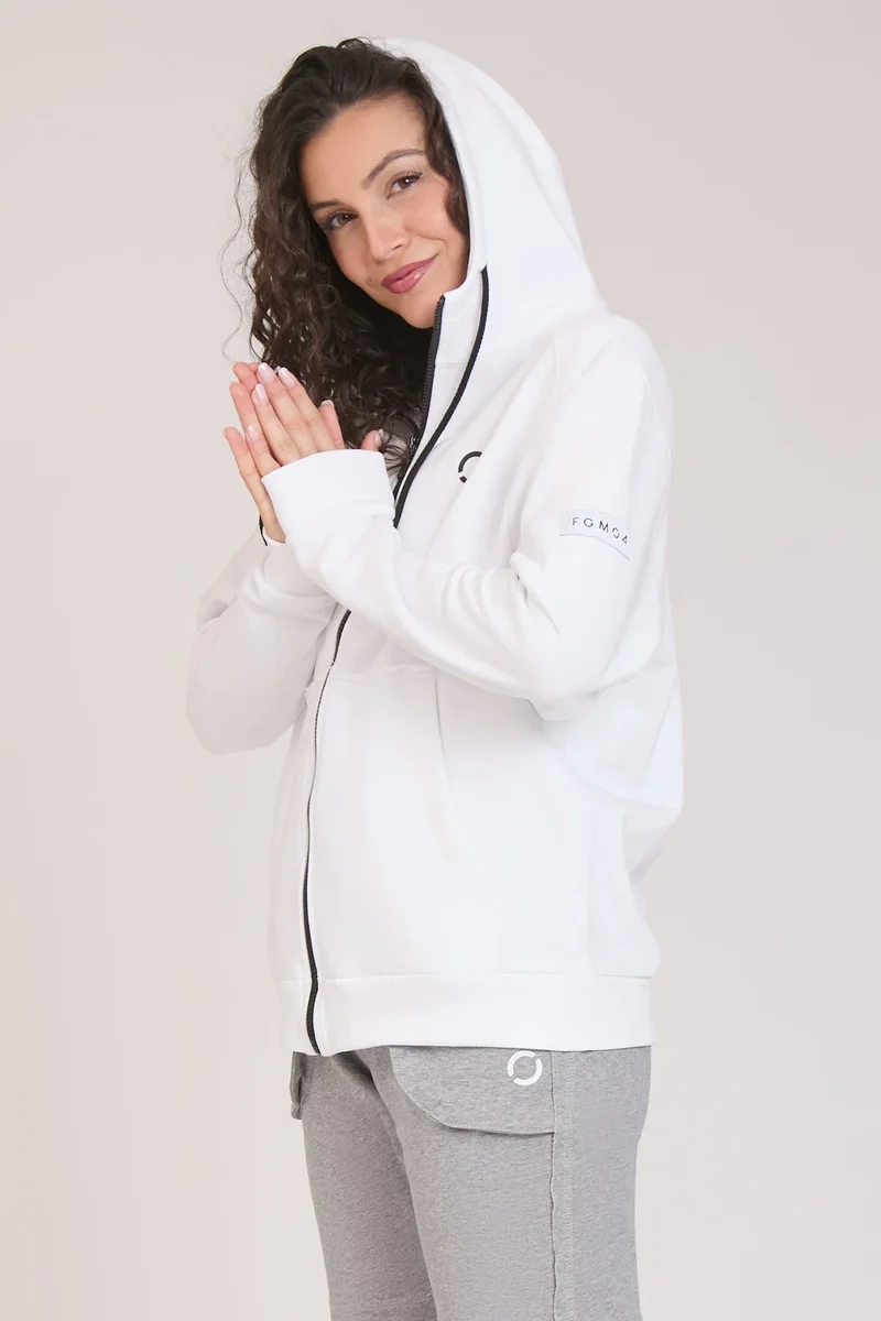Felpa Donna Ikonic FGM04 Zip con Cappuccio Bianco