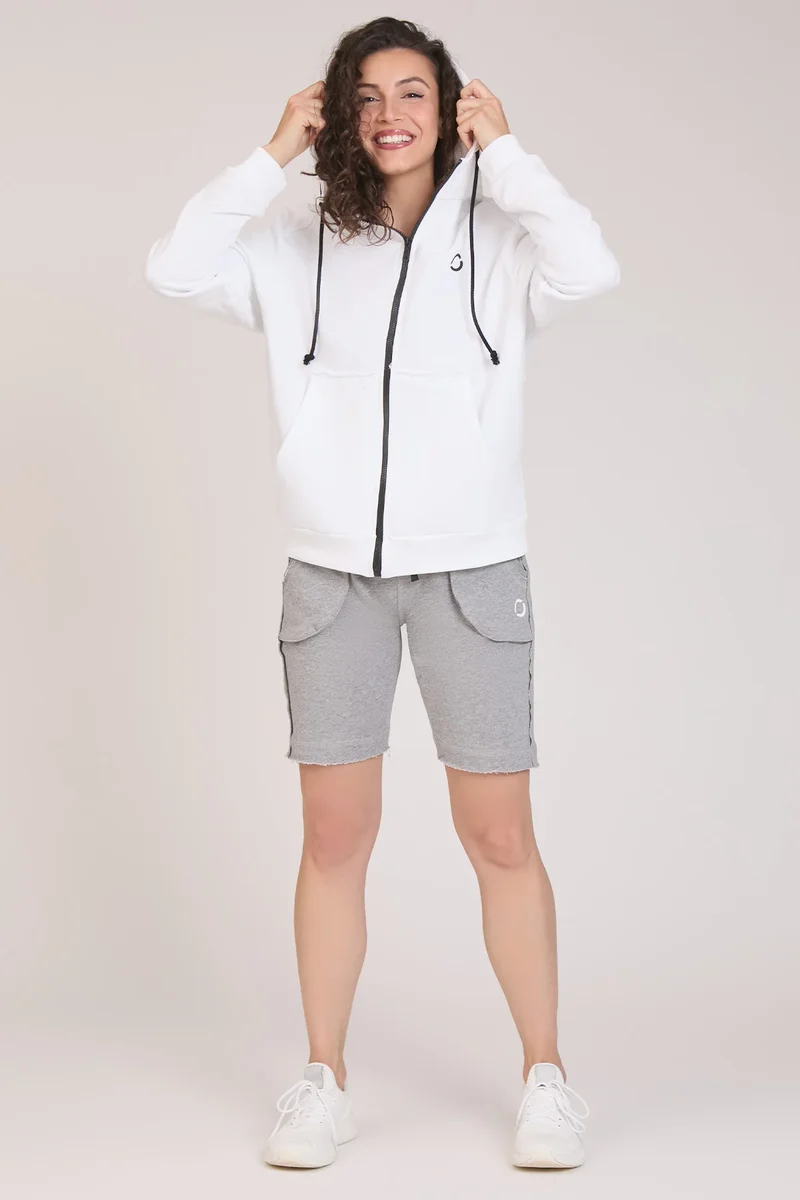 Felpa Donna Ikonic FGM04 Zip con Cappuccio Bianco