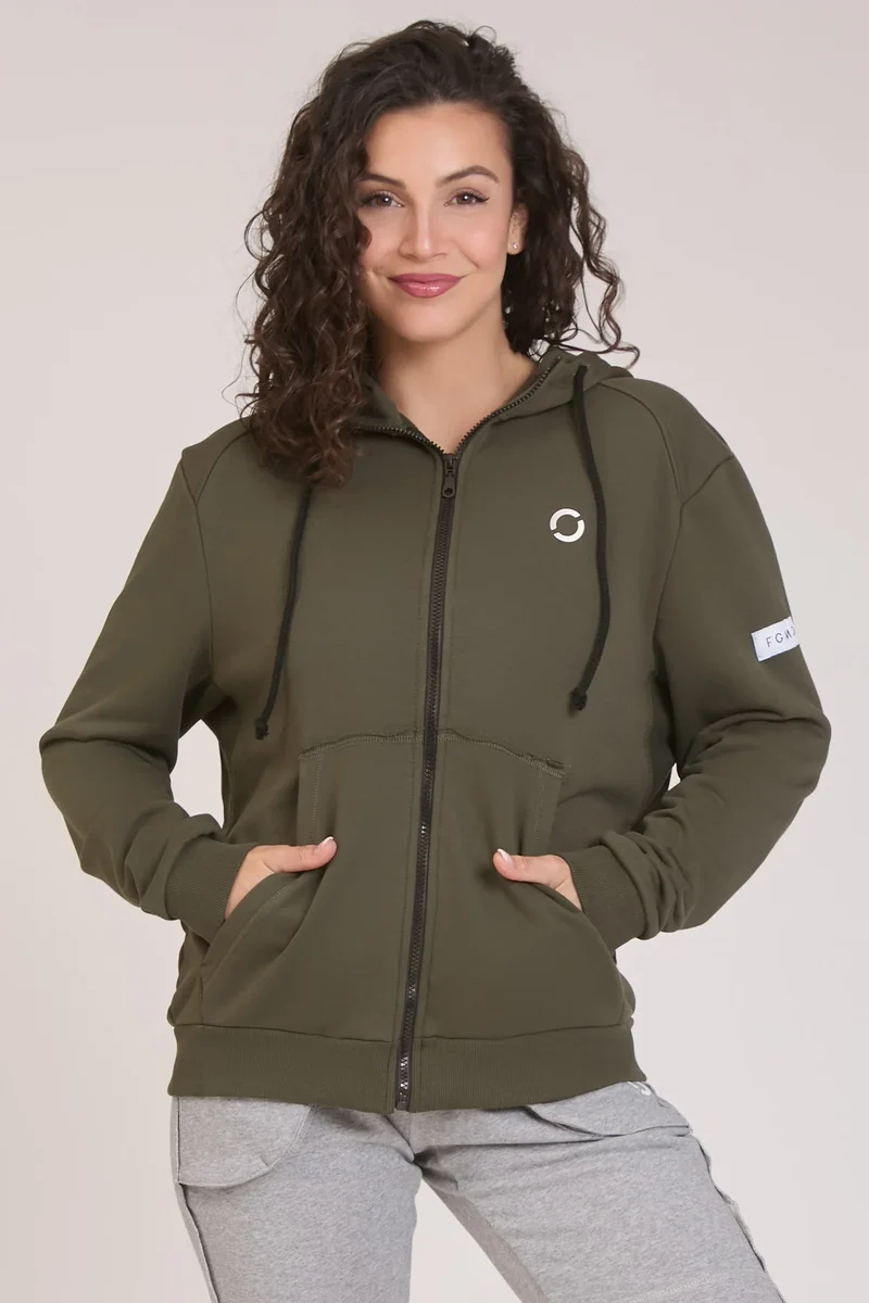 Felpa Donna Ikonic FGM04 Zip con Cappuccio Verde Militare