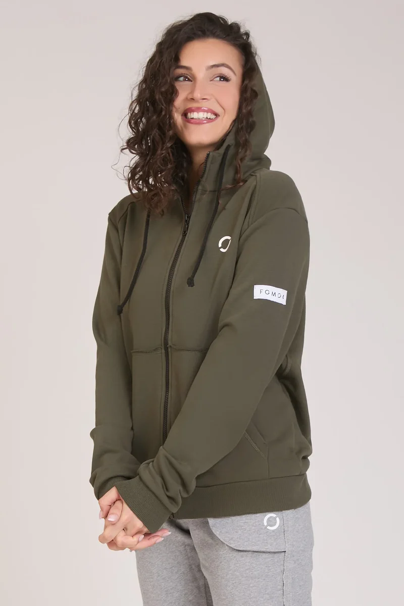 Felpa Donna Ikonic FGM04 Zip con Cappuccio Verde Militare