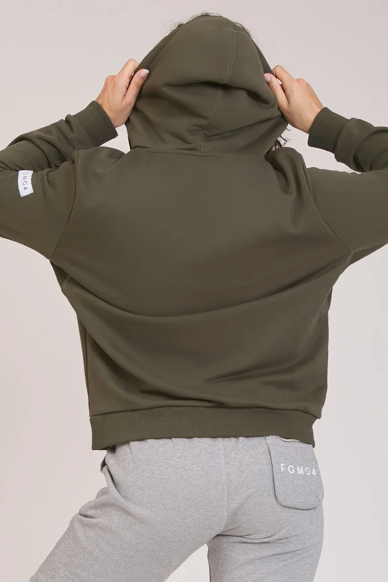 Felpa Donna Ikonic FGM04 Zip con Cappuccio Verde Militare