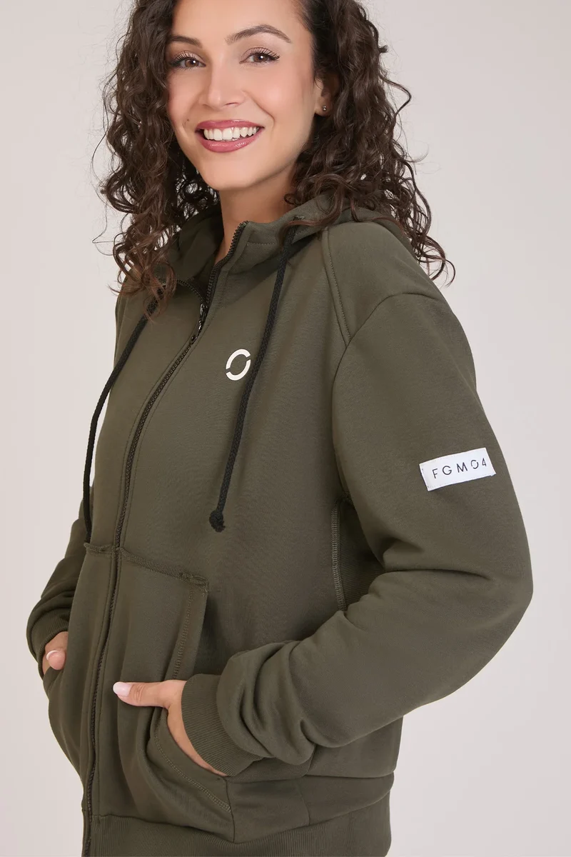 Felpa Donna Ikonic FGM04 Zip con Cappuccio Verde Militare