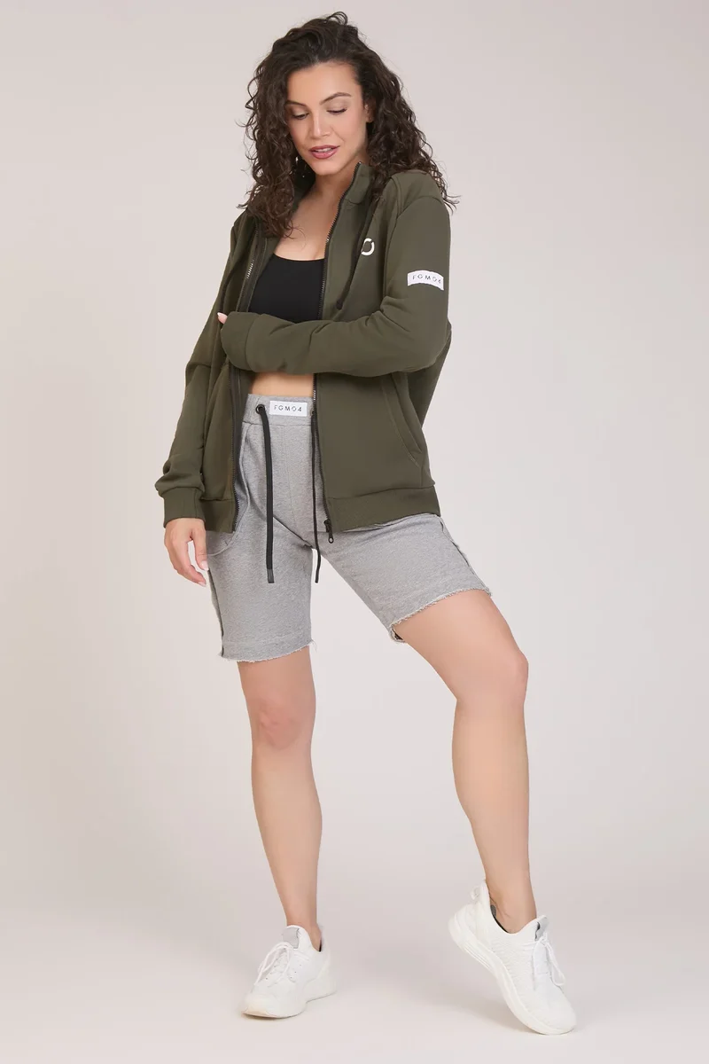 Felpa Donna Ikonic FGM04 Zip con Cappuccio Verde Militare
