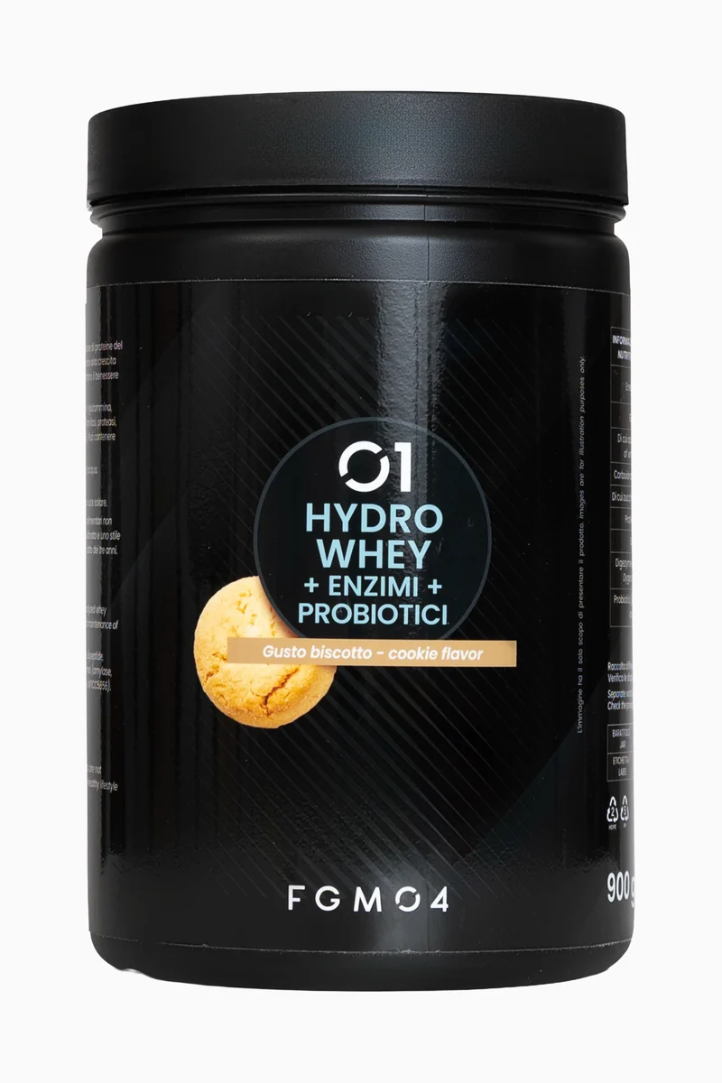 01 HYDRO WHEY + ENZIMI + PROBIOTICI GUSTO BISCOTTO - 900 g