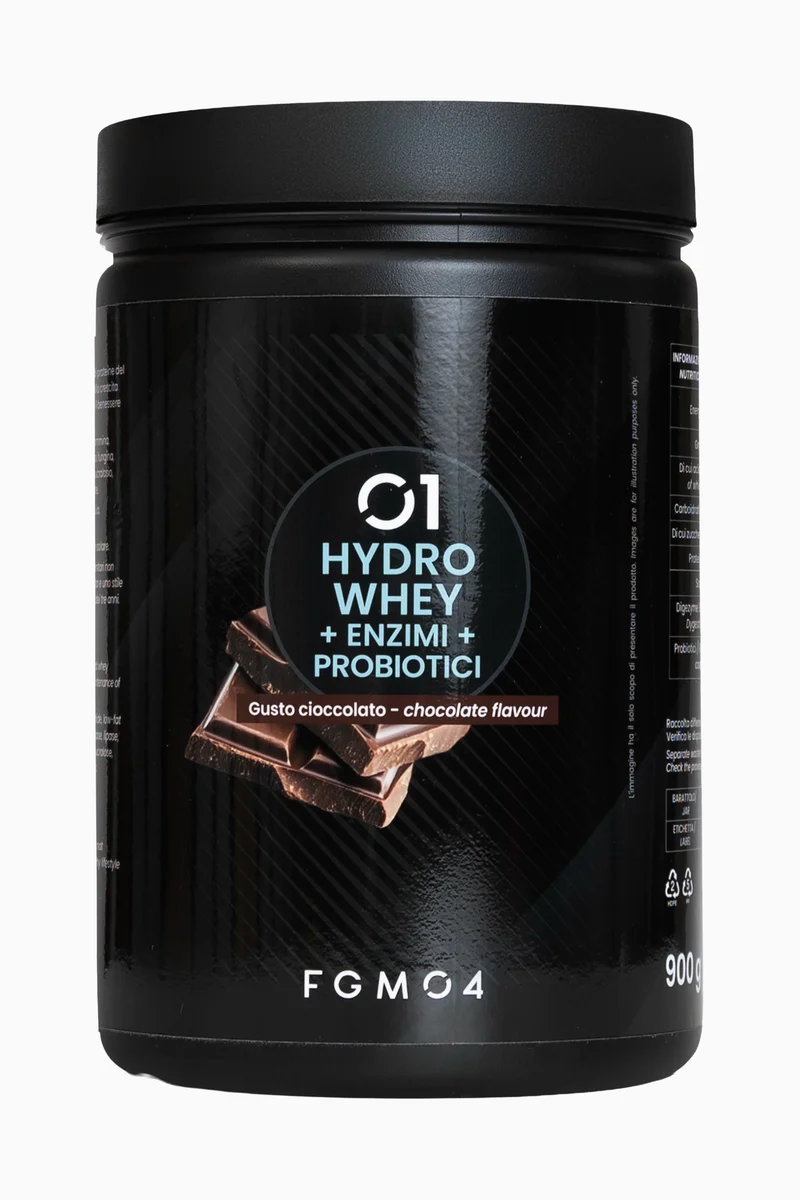 01 HYDRO WHEY + ENZIMI + PROBIOTICI GUSTO CIOCCOLATO - 900 g