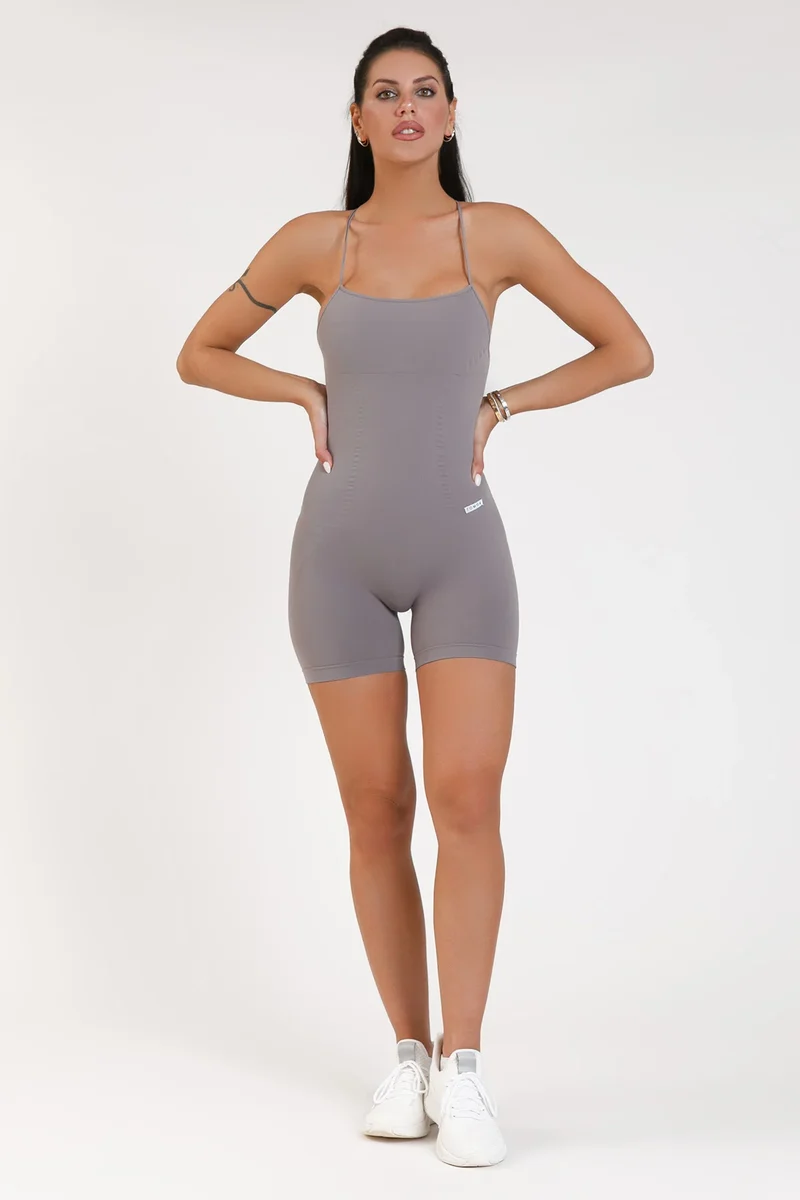 Jumpsuit Push Up Corta Teti Bretelline Grigio Satellite
