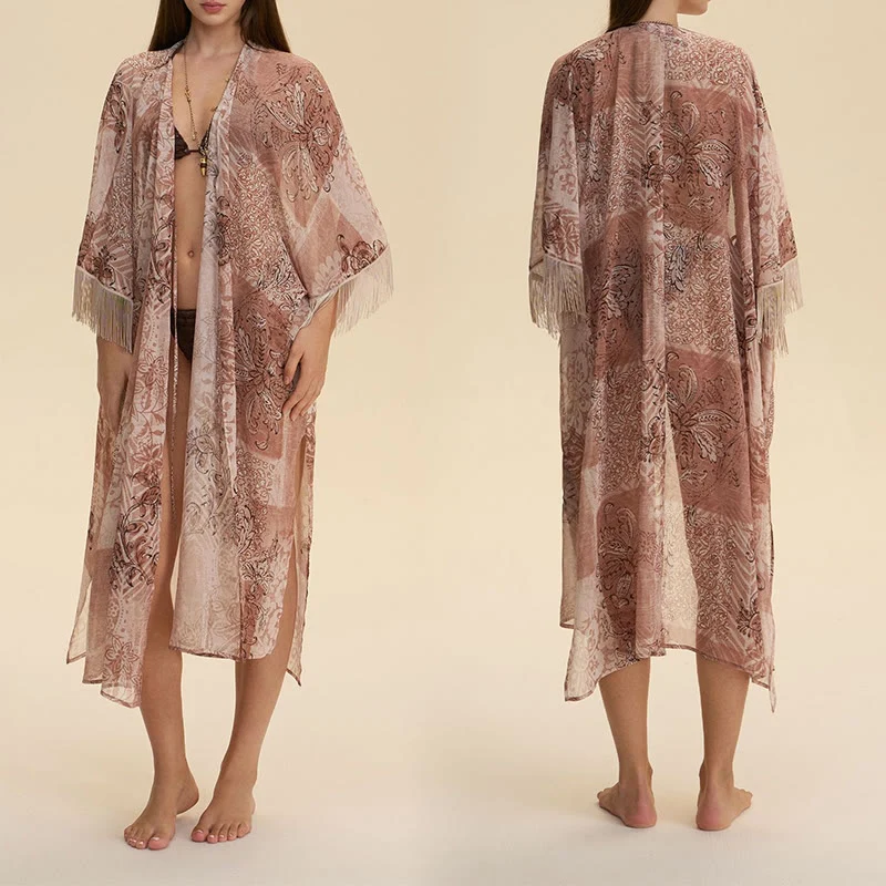 Olivenorma Sommer-Chiffon-Strandüberwurf, locker geschnitten, leichter Damen-Cardigan