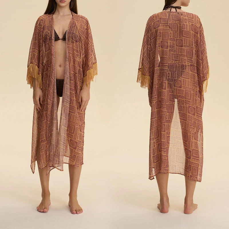 Olivenorma Sommer-Chiffon-Strandüberwurf, locker geschnitten, leichter Damen-Cardigan