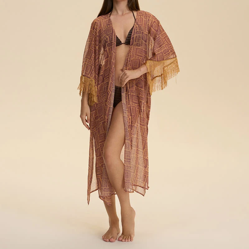 Olivenorma Sommer-Chiffon-Strandüberwurf, locker geschnitten, leichter Damen-Cardigan