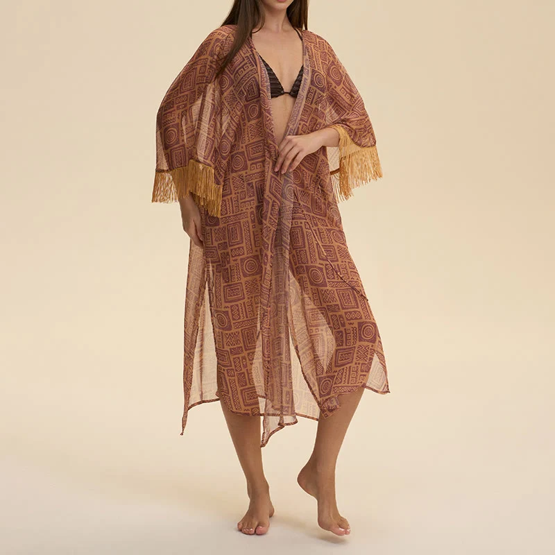 Olivenorma Sommer-Chiffon-Strandüberwurf, locker geschnitten, leichter Damen-Cardigan