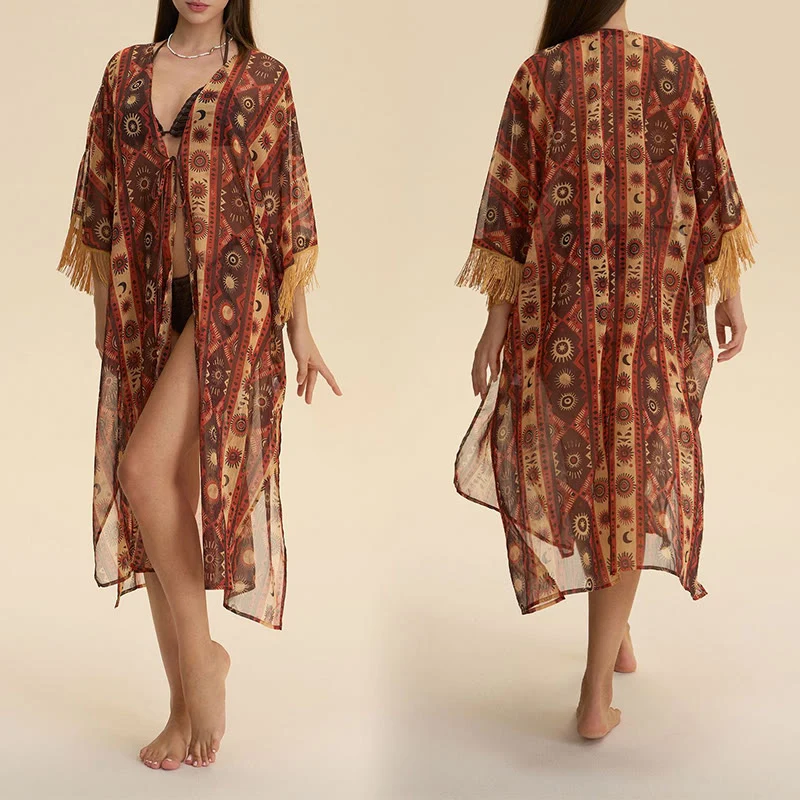 Olivenorma Sommer-Chiffon-Strandüberwurf, locker geschnitten, leichter Damen-Cardigan