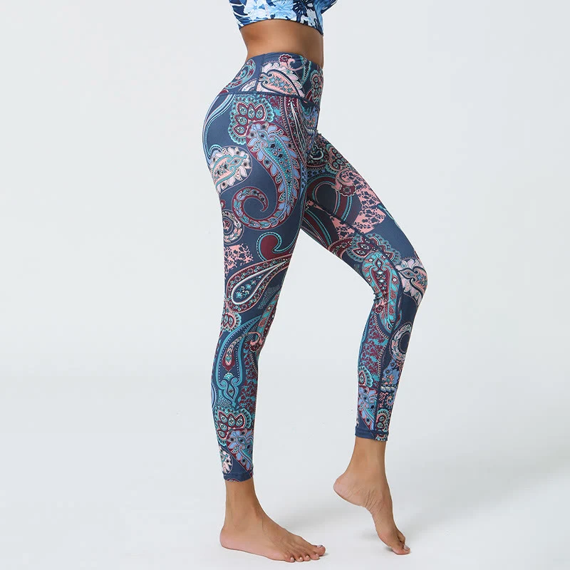 Olivenorma Yogahose mit hohem Bund, Mystic Blue, Paisley-Muster