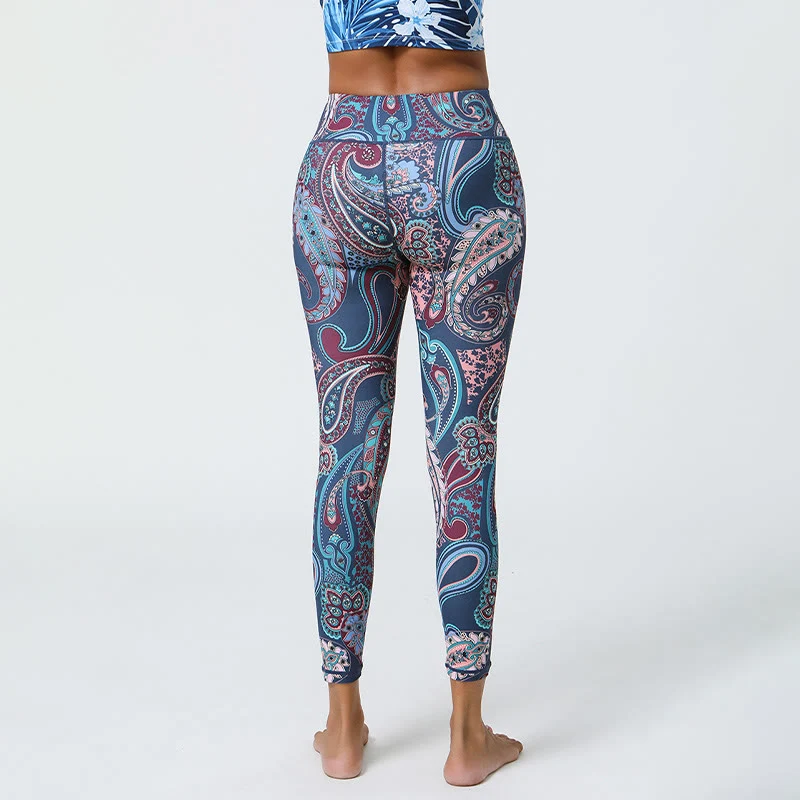 Olivenorma Yogahose mit hohem Bund, Mystic Blue, Paisley-Muster
