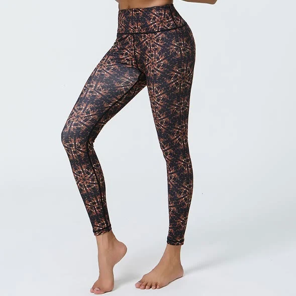 Olivenorma Yogahose mit hohem Bund, geometrischem Blumenmuster