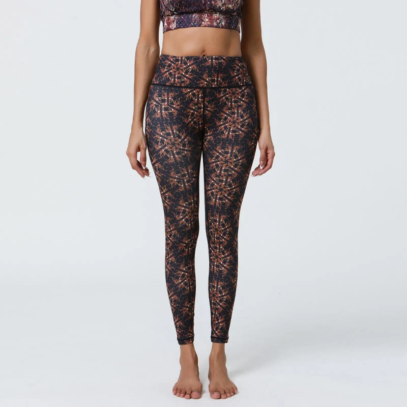Olivenorma Yogahose mit hohem Bund, geometrischem Blumenmuster