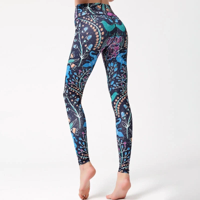 Olivenorma Yogahose mit hohem Bund und Naturmotiv
