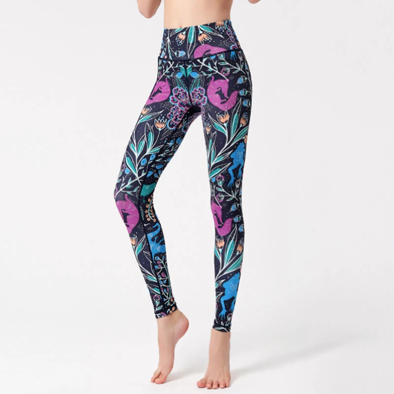 Olivenorma Yogahose mit hohem Bund und Naturmotiv