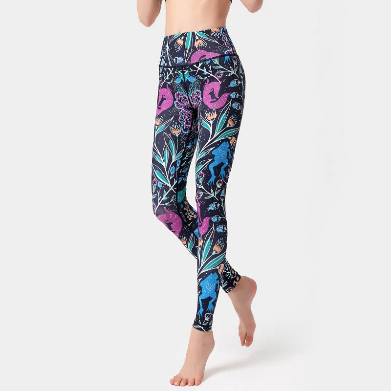 Olivenorma Yogahose mit hohem Bund und Naturmotiv