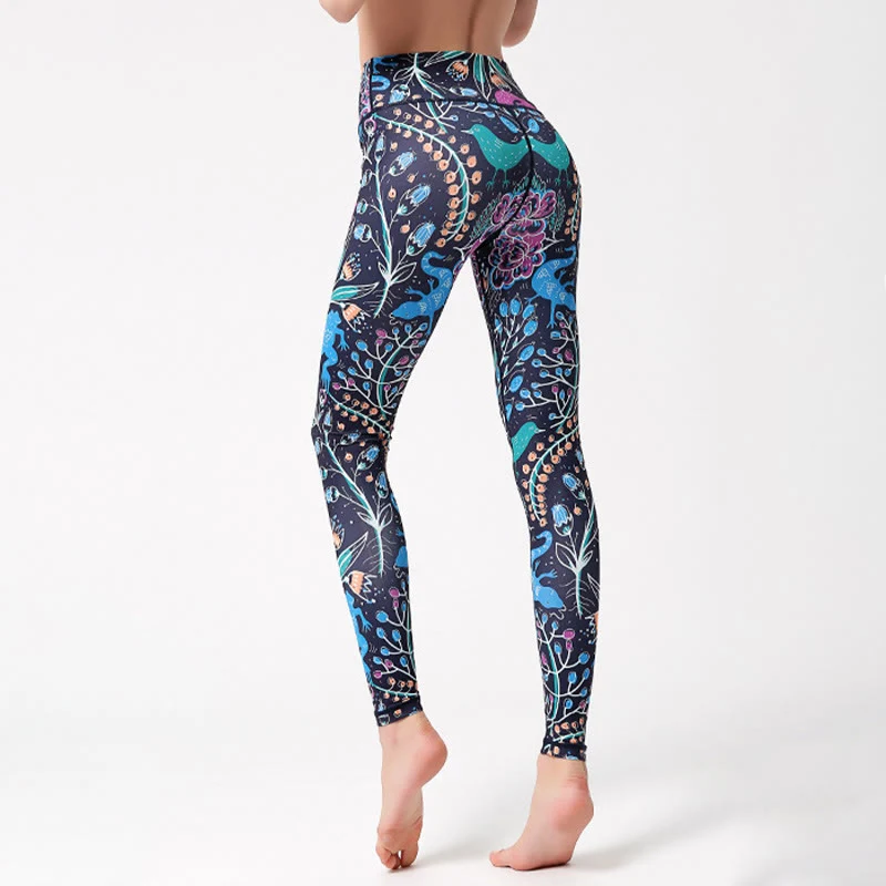 Olivenorma Yogahose mit hohem Bund und Naturmotiv