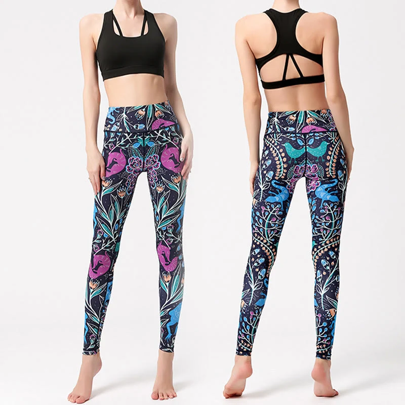 Olivenorma Yogahose mit hohem Bund und Naturmotiv