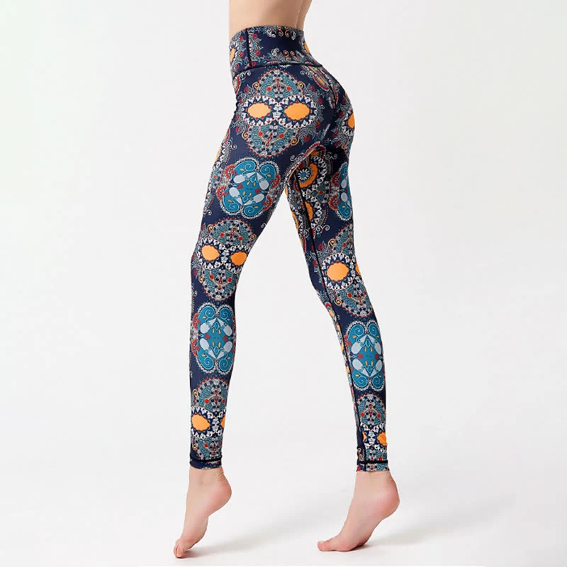 Olivenorma Yogahose mit hohem Bund und Blumenmuster