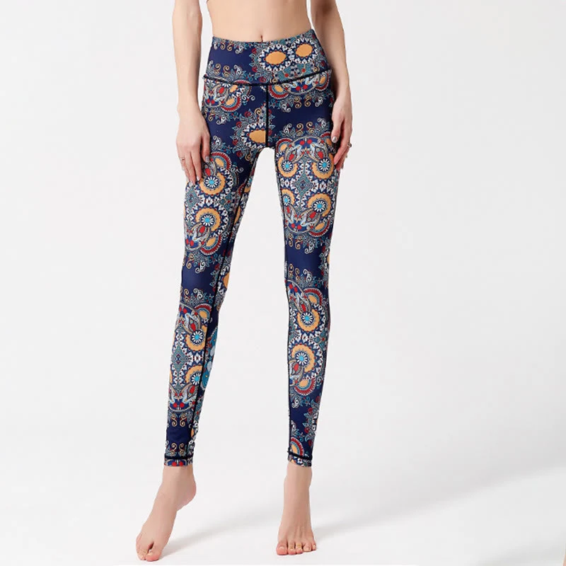 Olivenorma Yogahose mit hohem Bund und Blumenmuster