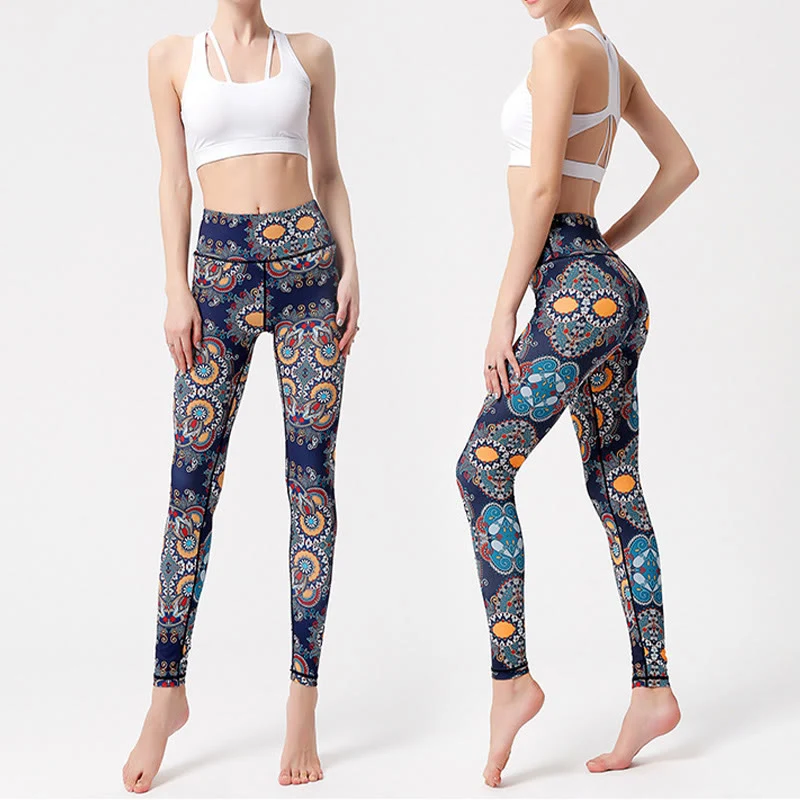 Olivenorma Yogahose mit hohem Bund und Blumenmuster
