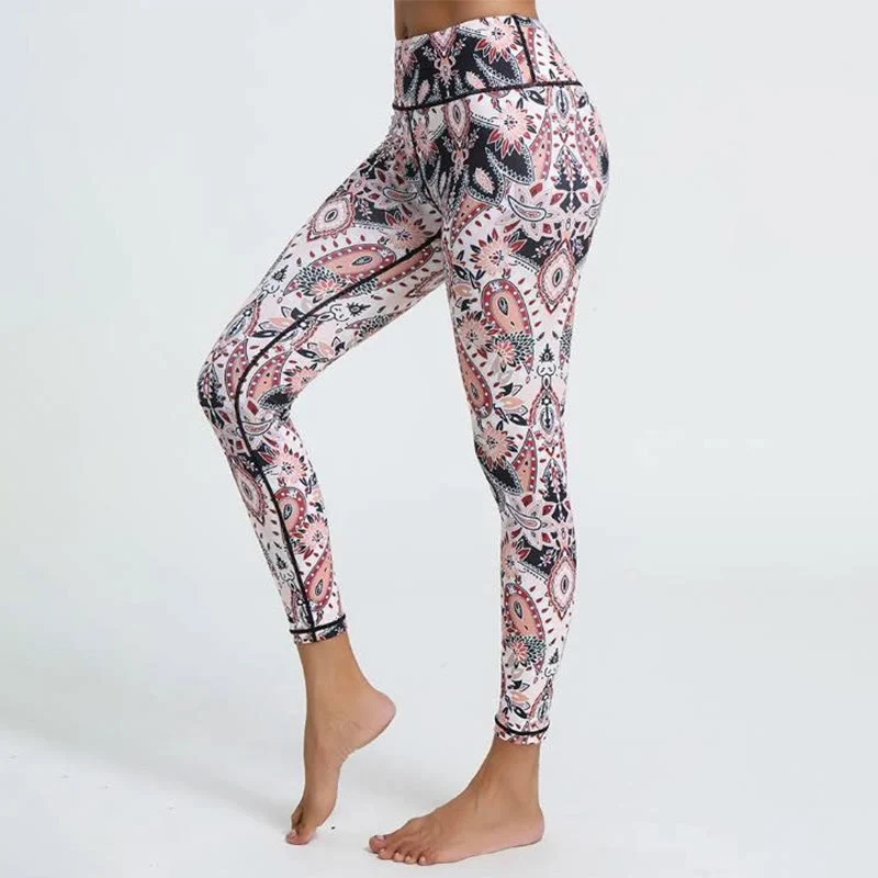 Olivenorma Yogahose mit hohem Bund und elegantem Paisley-Muster