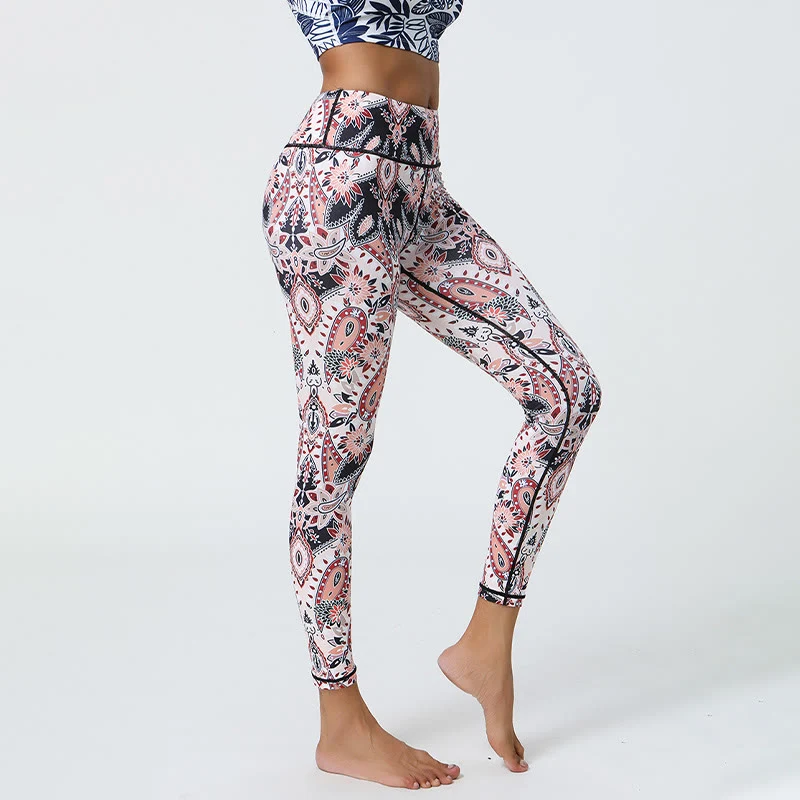 Olivenorma Yogahose mit hohem Bund und elegantem Paisley-Muster