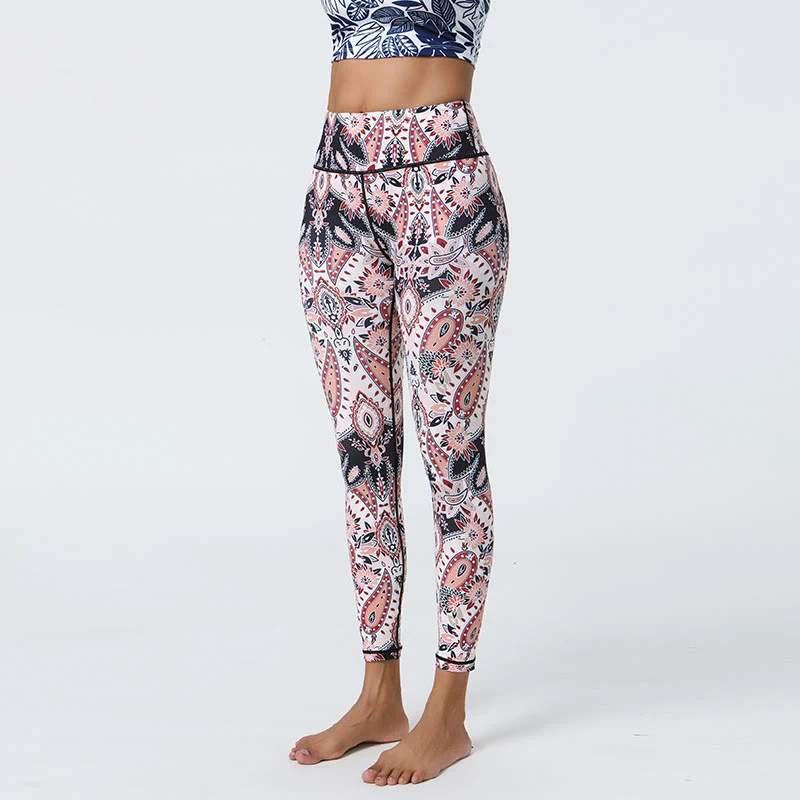 Olivenorma Yogahose mit hohem Bund und elegantem Paisley-Muster