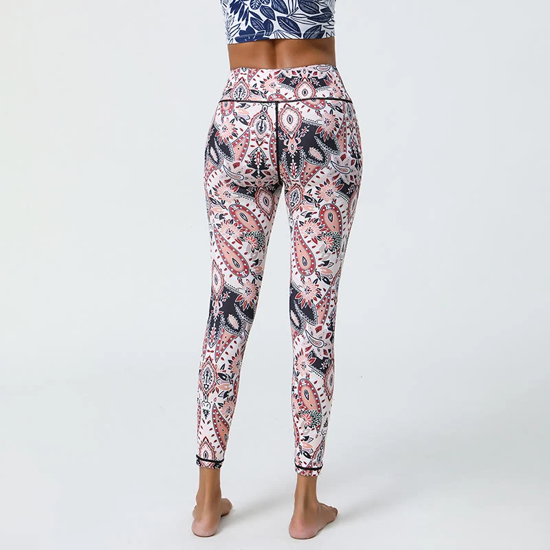 Olivenorma Yogahose mit hohem Bund und elegantem Paisley-Muster