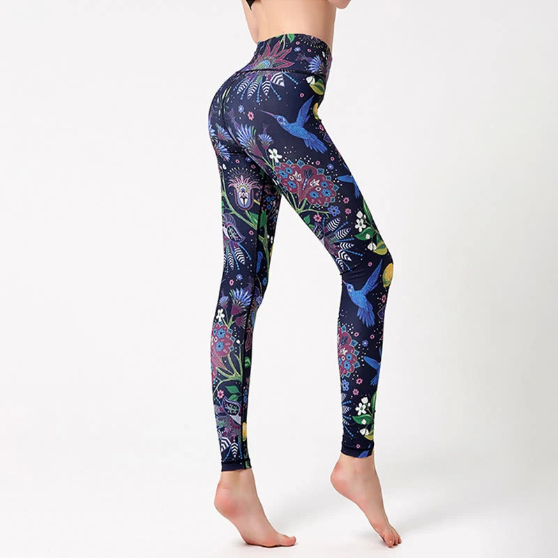 Olivenorma Yogahose mit hohem Bund und Gartenmotiv