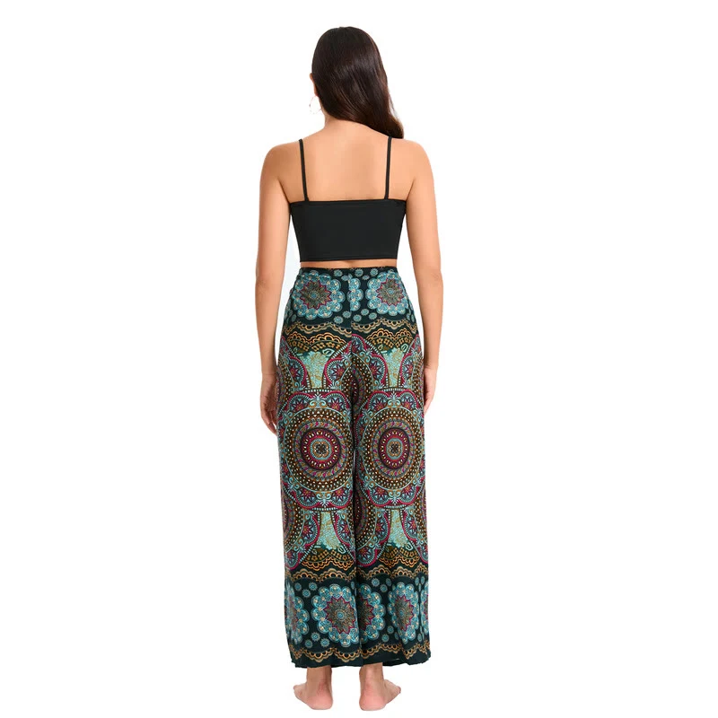 Olivenorma Damen-Hose im Boho-Stil mit Schmetterlingsmuster und weitem Bein