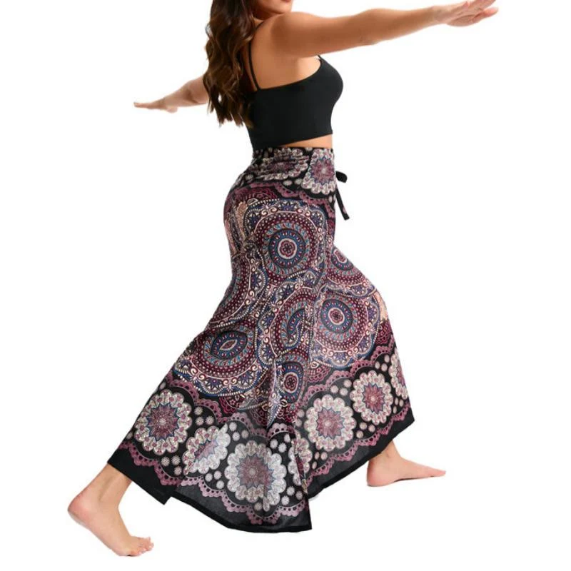 Olivenorma Damen-Hose im Boho-Stil mit Schmetterlingsmuster und weitem Bein