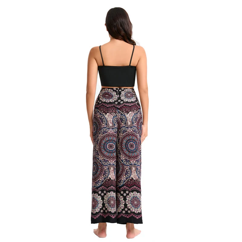 Olivenorma Damen-Hose im Boho-Stil mit Schmetterlingsmuster und weitem Bein