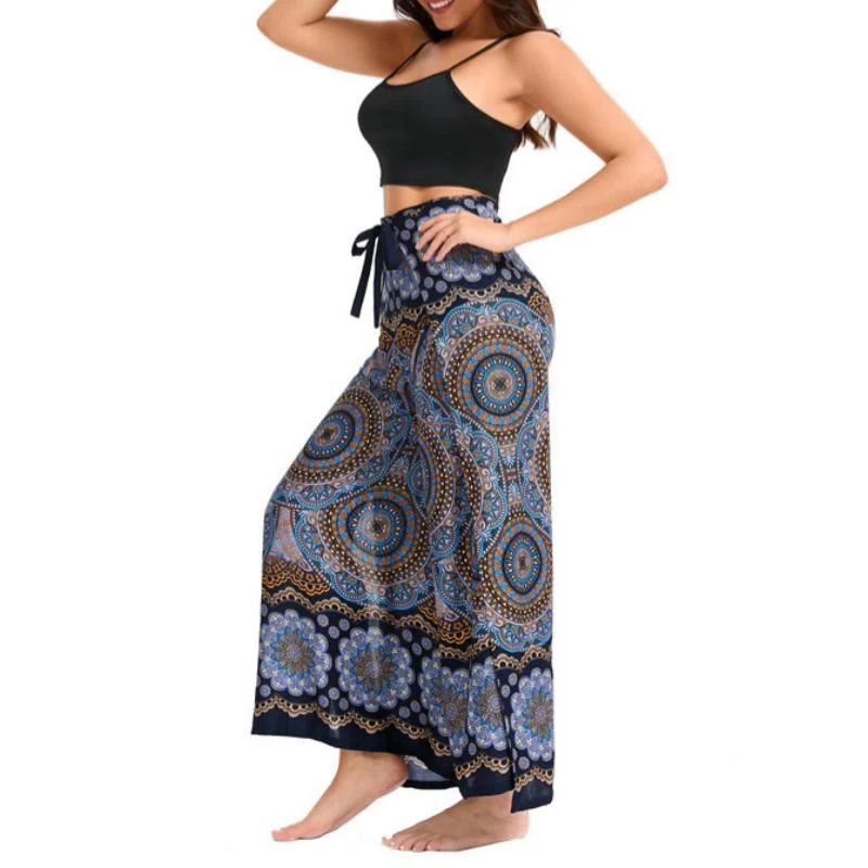 Olivenorma Damen-Hose im Boho-Stil mit Schmetterlingsmuster und weitem Bein