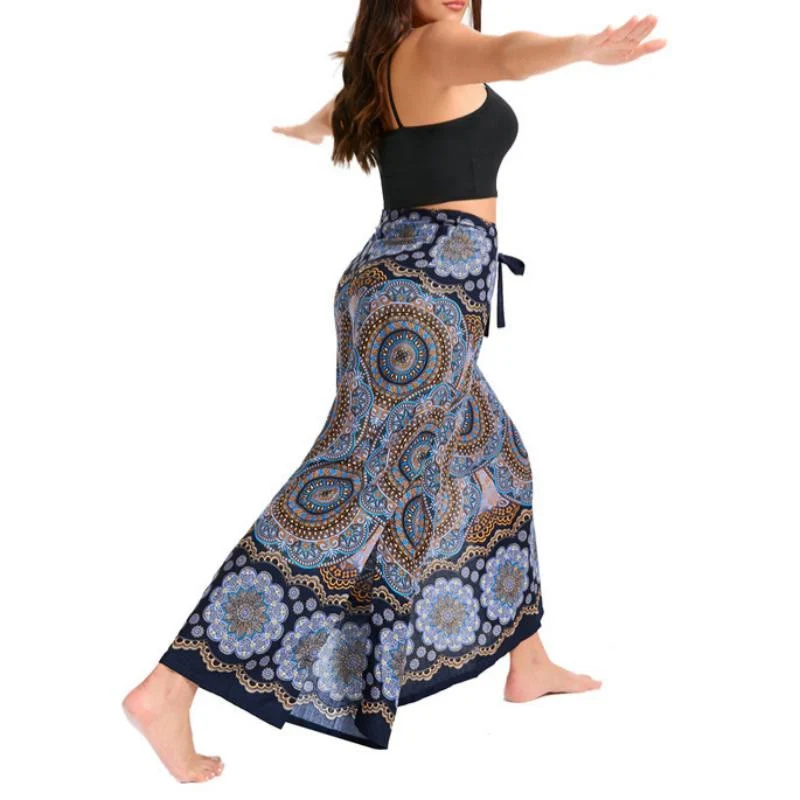 Olivenorma Damen-Hose im Boho-Stil mit Schmetterlingsmuster und weitem Bein