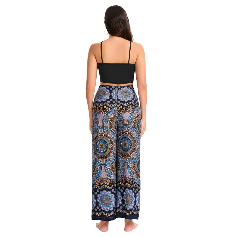 Olivenorma Damen-Hose im Boho-Stil mit Schmetterlingsmuster und weitem Bein