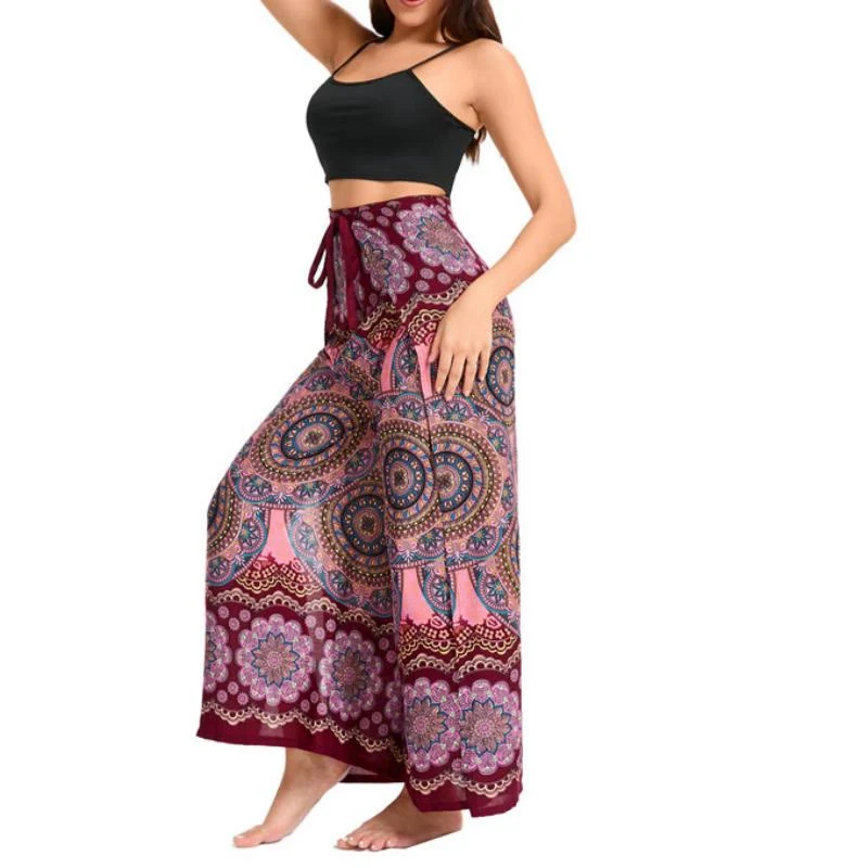 Olivenorma Damen-Hose im Boho-Stil mit Schmetterlingsmuster und weitem Bein