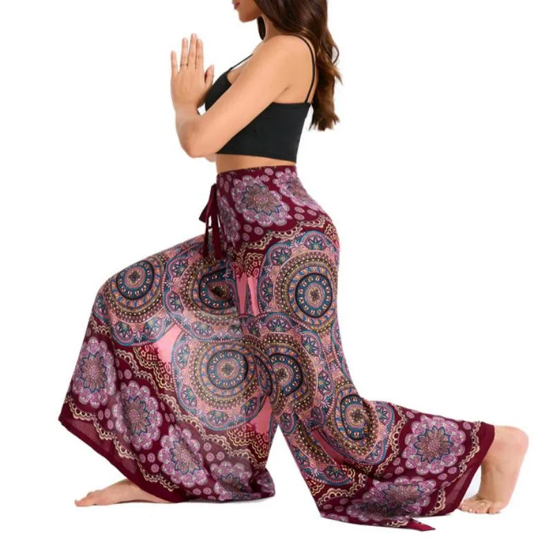 Olivenorma Damen-Hose im Boho-Stil mit Schmetterlingsmuster und weitem Bein